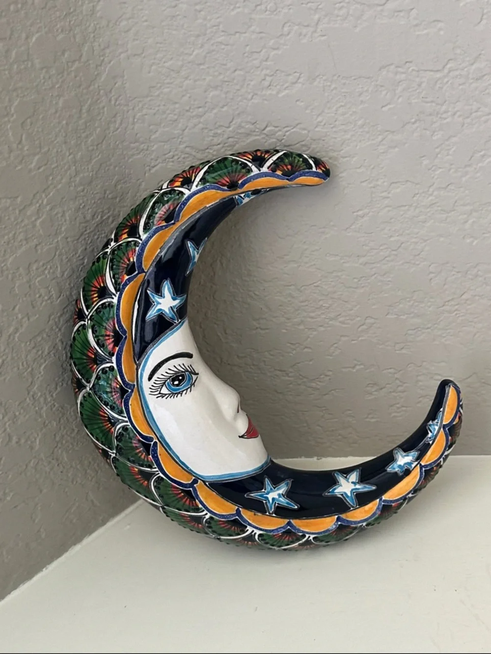 Mexican Talavera Pottery Moon Face Wall 🌙 Hanging - Picture 5 of 8